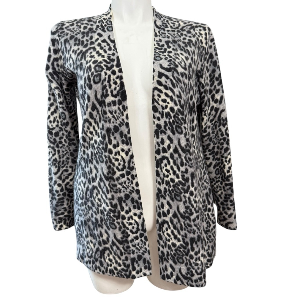 Charter Club Cardigan XL Gray Black Leopard Print Cashmere